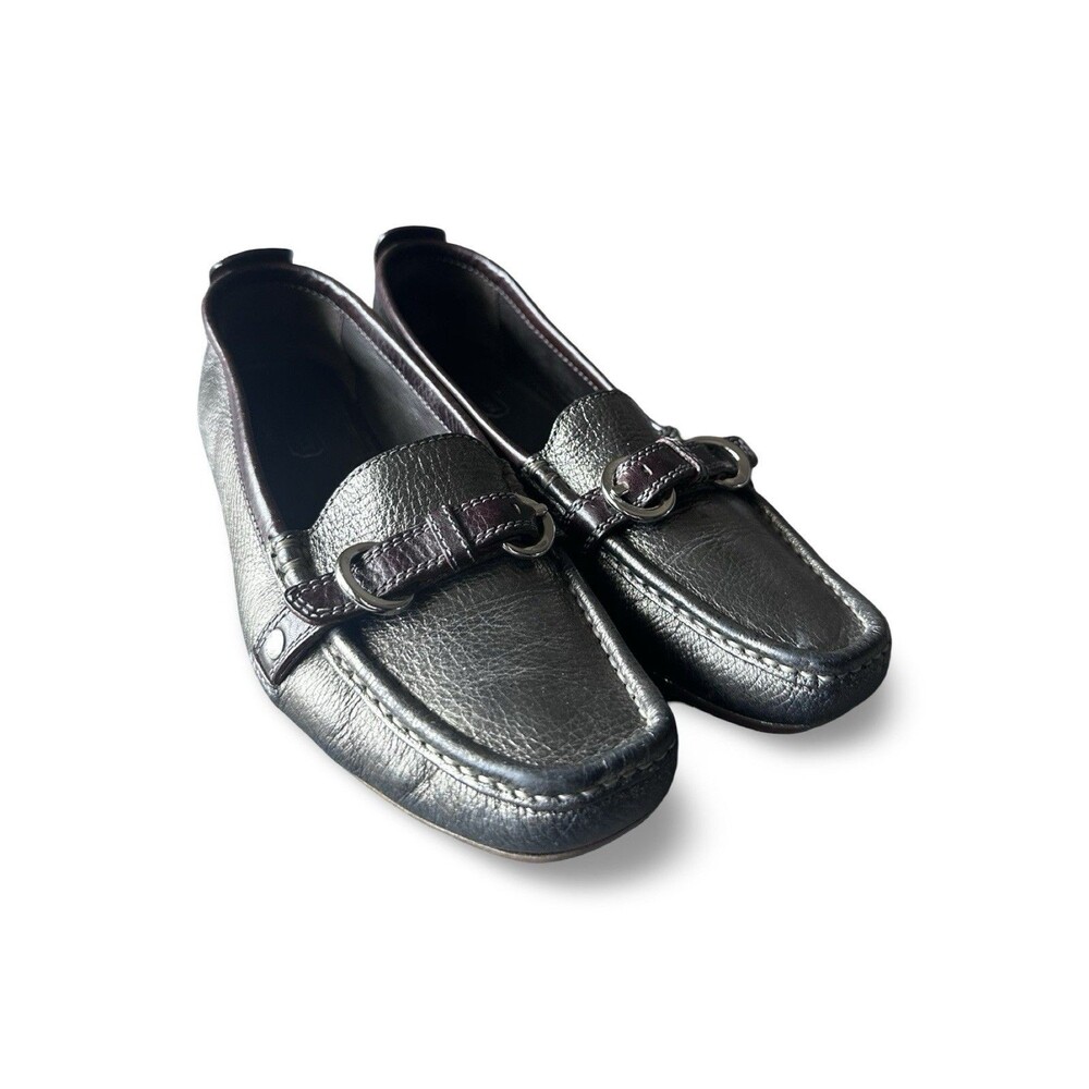 Coach Comfortable Jillian metallic Silver loafers 8m COA